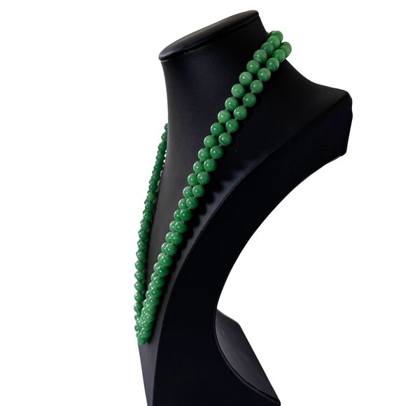 Vtg Hobe Necklace Green Swirl Bead Double Strand Knotted Signed 1960s - Picture 2 of 8